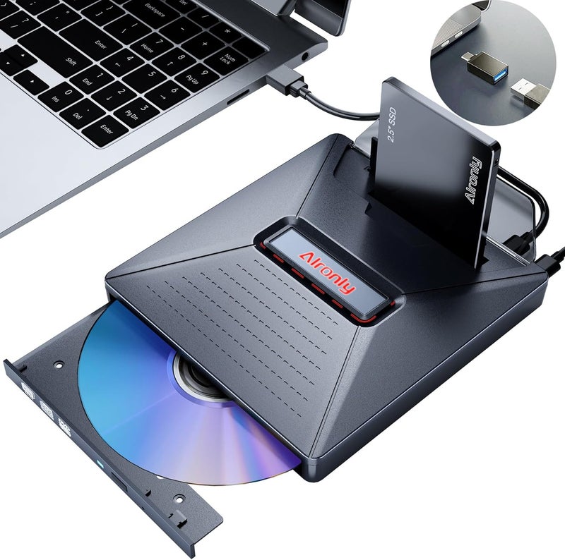 Alronly External CD/DVD Drive for Laptop/PC, USB 3.0 Type-C USB Portable Player for Computer CD DVD +/-RW Disk Drive CD Burner Writer Reader Compatible with Desktop Windows Apple Linux (F05) - Image 1